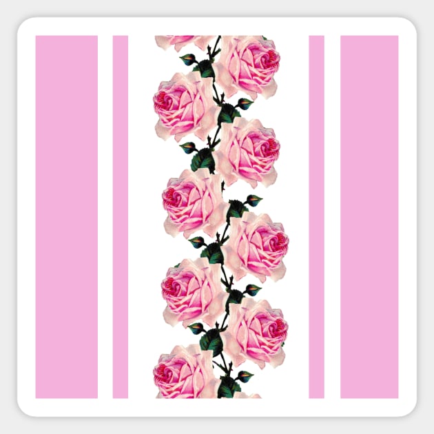 Pink vintage roses and stripes Sticker by bettyretro